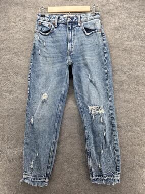 Abercrombie & Fitch Jeans Womens 26 2S Blue The Mom High Rise Distressed Ripped